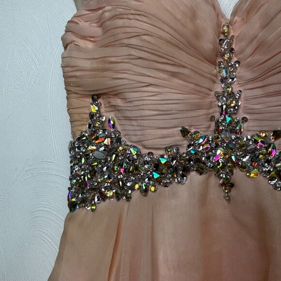 Vintage Jovani Y2K 90s Mini Prom Dress Sweetheart Pink Beaded Bodice Ruffle 00 - Picture 5 of 12